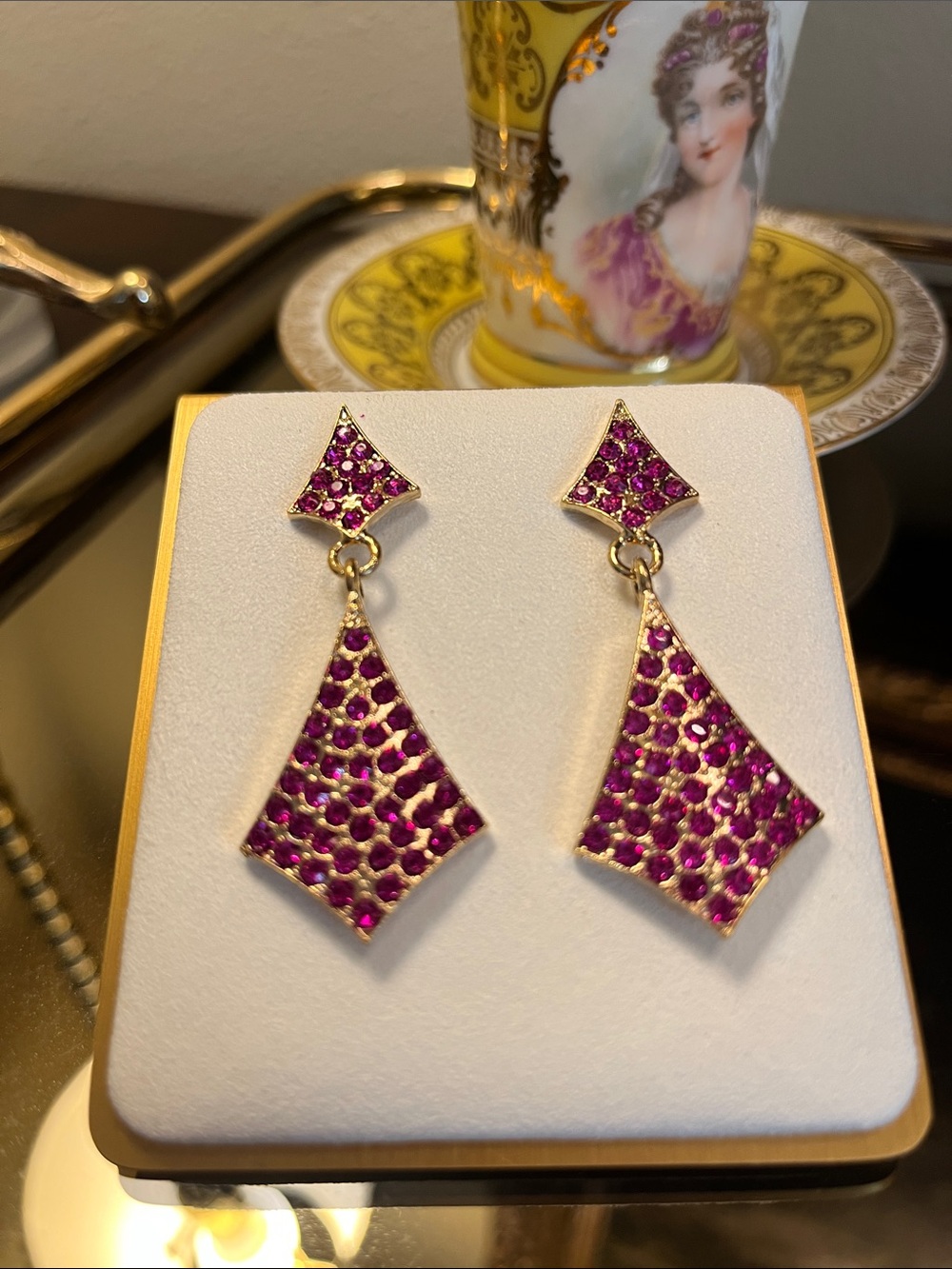 Bright Pink Crystal Drop Earrings